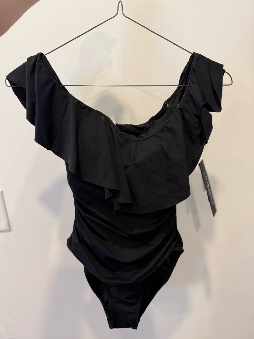 La Blanca Black Off the Shoulder Goddess One Piece Bathing Suit NWT
